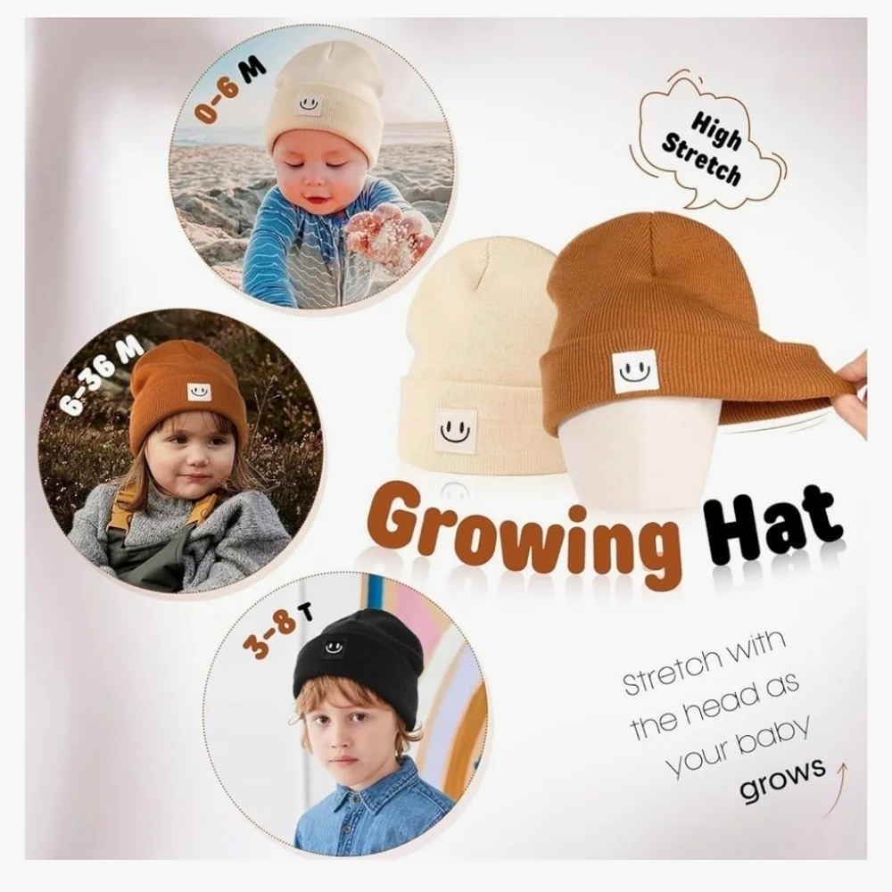 Furtalk Toddler Knit Cap Hat 3 Color Choices Cream, Black or Brown